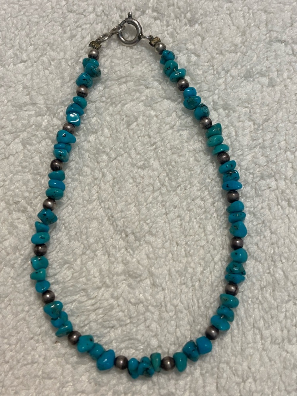 Vintage Turquoise Chip Bead Necklace with Silver Accent Beads
